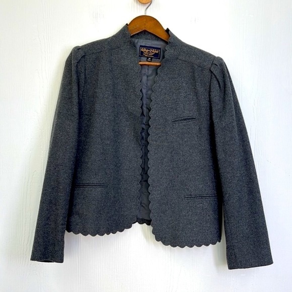 Whip O Will - Vintage Charcoal Gray Scalloped Edge Lined Blazer W Pockets SZ 14 - Picture 12 of 13